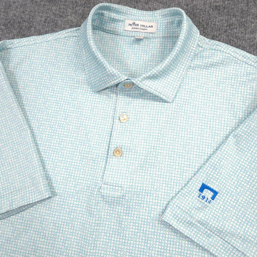 Peter Millar Summer Comfort Polo Mens M Blue Domino AOP Kernwood Country Club